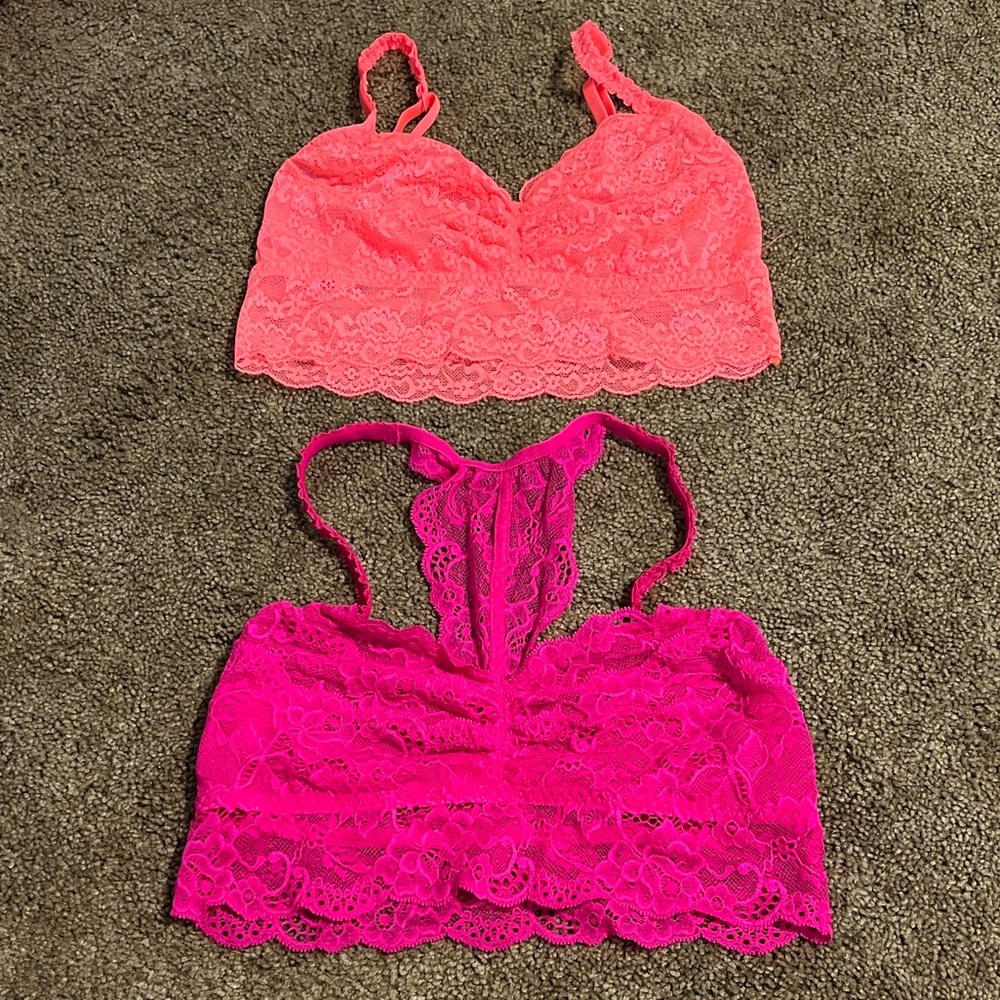 PINK Victoria's Secret Lace Bralette Duo in Coral Pink and Magenta